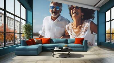 
indian couple lover on beach holiday vacation.smile people.portrait of a couple Wall mural