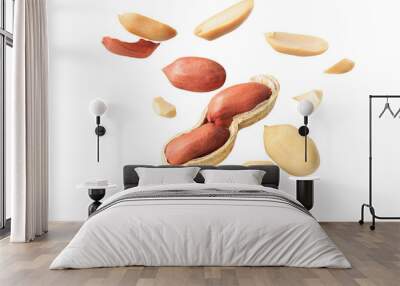 organic peanuts salted snack chapped fly in air  healthy food  on white isolated with clipping path Wall mural