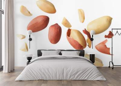 organic peanuts salted snack chapped fly in air  healthy food  on white isolated with clipping path Wall mural