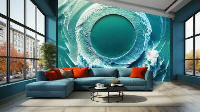 Blue Ocean waves swirling whirl into circular round water shape , mixed digital illustration and matte painting Wall mural