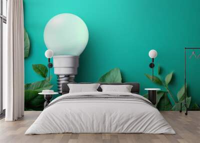 bright Light bulb with home green leaves and plants. for the concept of renewable clean energy and saving electricity bill cost using sustainable resources background banner template Wall mural