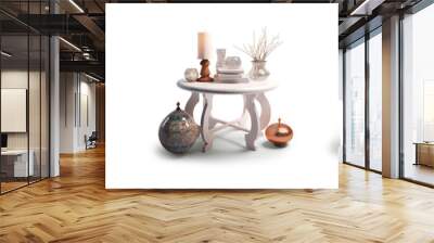 collection Set of different styles of retro vantage wood and modern steel marble coffee tables furniture cutouts isolated on transparent background - Generative AI Wall mural