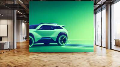 concept generic electric crossover car design in green electric futuristic style with copy space, mixed digital 3d illustration and matte painting. Wall mural