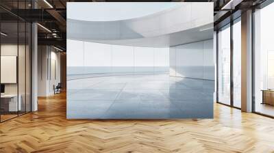 Empty minimal abstract architecture building interior or exterior concrete design open space floor courtyard white showcase area and curved walls museum, display showroom mockup environment background Wall mural