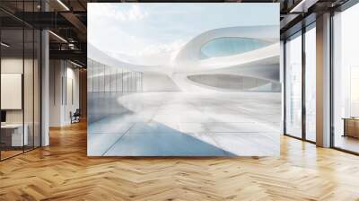 Empty minimal abstract architecture building interior or exterior concrete design with open space floor courtyard white showcase area and curved walls museum plaza, display showroom mockup background Wall mural