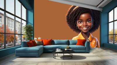 fashionable and stylish little beautiful african american girl in yellow leather jacket isolated on clean background - Generative AI Wall mural