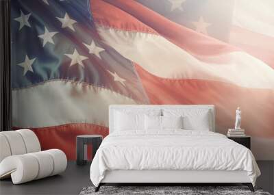 flying and waving fabric in the colors of the national flag of united states of America as wide graphic banner for political or elections with empty copy space Wall mural