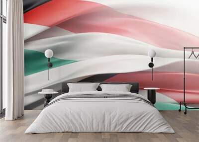 flying and waving fabric in the red black and green colors found in national flags of Kuwait, UAE, Sudan and Palestine as abstract banner with empty copyspace Wall mural