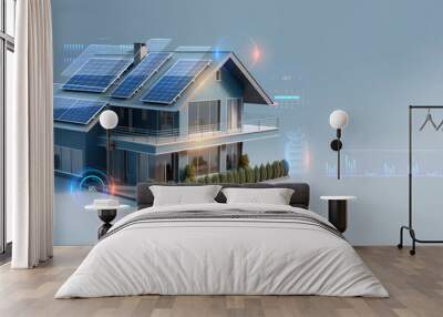 futuristic generic smart home with solar panels rooftop system for renewable energy concepts as wide banner with copyspace area - Generative AI Wall mural