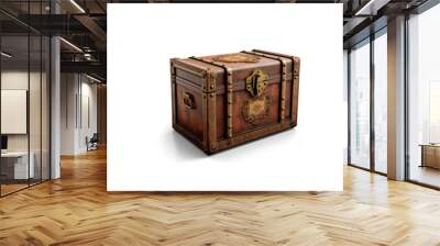 mediaeval opened unlocked and closed locked treasure antique vintage chest with gothic or middle ages pirate crate engravement, old wooden game asset set isolated on transparent png background cutout Wall mural