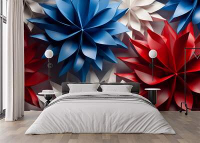 A colorful bouquet of flowers with red, white, and blue petals Wall mural