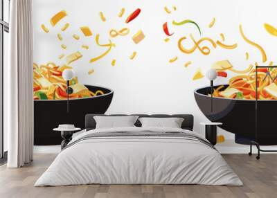 Two bowls of noodles with a lot of food in them Wall mural