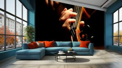 Musician playing violin isolated on black Wall mural