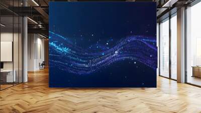 A flat vector illustration of a coding concept, deep blue theme, technology background, code snippets flowing across, binary codes integrated into the design, subtle glow effects, dark blue tones Wall mural