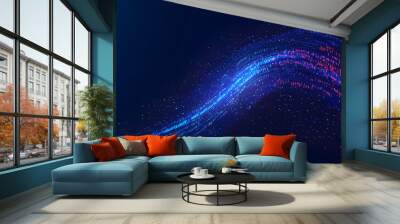 A flat vector illustration of a coding concept, deep blue theme, technology background, code snippets flowing across, binary codes integrated into the design, subtle glow effects, dark blue tones Wall mural