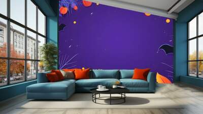 A vector illustration flat color of Child's Halloween style wallpaper, fade purple background with  decoration and large blank space in the center for text Wall mural