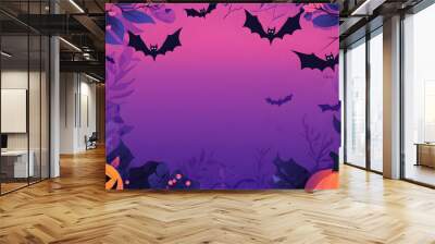 A vector illustration flat color of Child's Halloween style wallpaper, fade purple background with pink purple decoration and large blank space in the center for text Wall mural