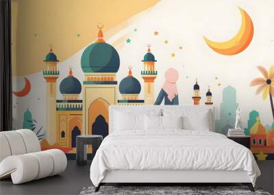 Eid al-Adha, also known as the Feast of Sacrifice, is an important Islamic celebration Illustration Wall mural