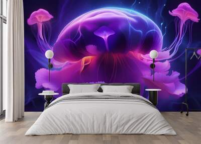 Underwater Jellyfish Ballet in Blue Aquarium Glow Wall mural