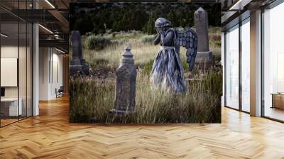 girl wearing an angel costume in an old grave yard Wall mural