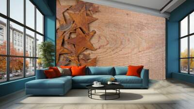 Rusty stars on a wooden background Wall mural