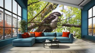 Tawny Frogmouth (Podargus strigoides), Narre Warren South, Melbourne, Victoria, Australia. Wall mural