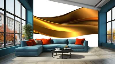 Golden wavy twisted metal curve abstract dramatic modern luxury luxury 3D rendering graphic design elements backgrounds material Wall mural