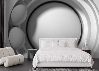 Grooves of spheres and circles Geometric simplicity is a feature of modern minimal flat ray Gray abstract 3D rendering image Wall mural