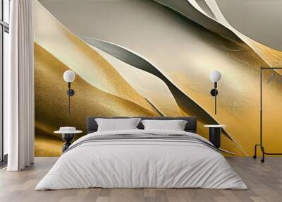 Metallic textures like a flowing river. Abstract gold and silver graphic design elements with dramatic lighting, background design. Wall mural