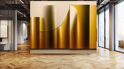 Retro dramatic graphic design elements with several rectangles and curves, clear images, golden metal texture, abstract, elegant, delicate and luxurious. Wall mural