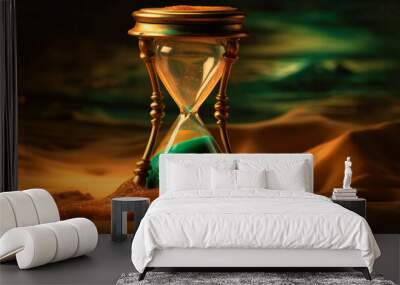 a hourglass is sitting in the dirt, Wall mural