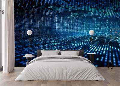 abstract image of binary computer codes in blue, Wall mural