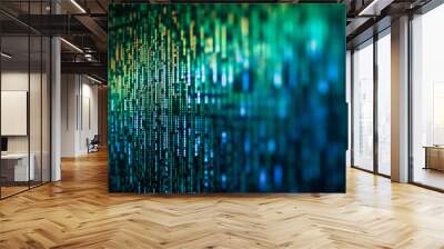 an abstract blue and green blurred background of code, Wall mural