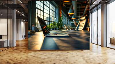 Creative workspace: An empty modern office desk with a laptop, representing a professional and digital work environment Wall mural