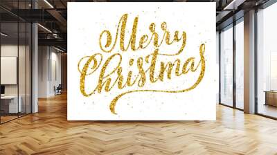 Gold Merry Christmas party handwritten lettering. Lettering design card template. Vector. Wall mural