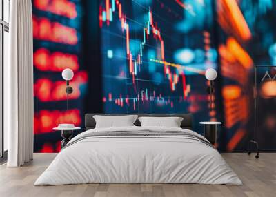 Financial graph analysis: An abstract representation of financial graphs and charts, symbolizing investment, growth, and economic analysis Wall mural