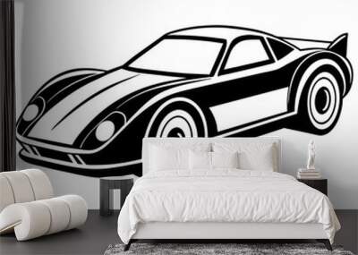 black and white car silhouette vector illustration,head of a bull,sports car characters,Holiday t shirt,Hand drawn trendy Vector illustration,reching car on black background Wall mural