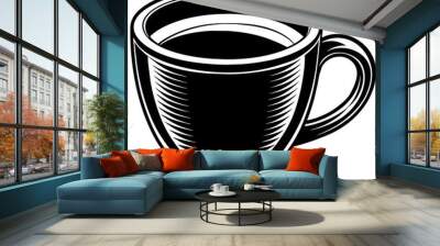 black cup of coffee, black cup of coffee silhouette vector illustration,icon,svg,cup characters,Holiday t shirt,Hand drawn trendy Vector illustration,tea on black background Wall mural