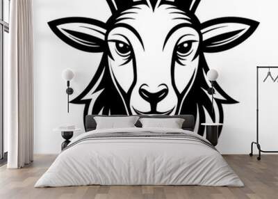 head of a goat mascot,goat silhouette,vector,icon,svg,characters,Holiday t shirt,black goat Hand drawn trendy logo Vector illustration,peacock on a white background,eps,png Wall mural