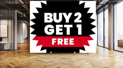 Buy 2 Get 1 Free E-Commerce Sales Label Button Offer Tags & Design Marketing Symbol Vector Illustration Wall mural