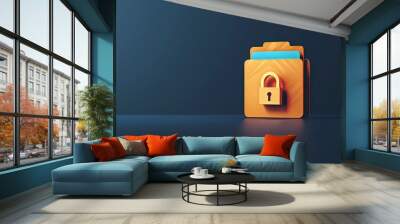 Secure file with padlock icon on blue background, representing data protection and privacy in digital storage. Wall mural