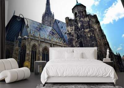 Most famous cathedral in Vienna. St. Stephen's Cathedral in Vienna, Austria during sunny day and blue sky. Wall mural