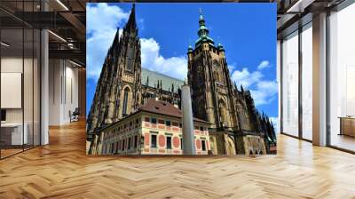 Prague and Czech Republic during sunny day. Cathedral St. Vitus, Prague, Czech Republic. Blue sky white cloud. Wall mural