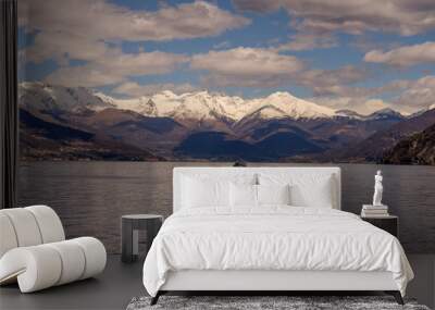 Italy, Bellagio, Lake Como, SCENIC VIEW OF SNOWCAPPED MOUNTAINS AGAINST BLUE SKY, Lombardy Wall mural