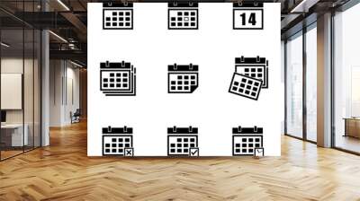 Vector black calendar icons set Wall mural