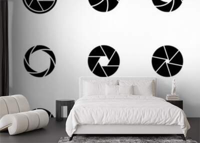 Vector black camera shutter icons set Wall mural