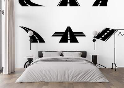 Vector black car road icons set. Highway symbols. Road signs Wall mural