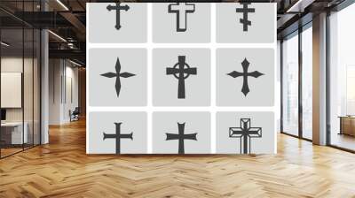 Vector black christia crosses icons set Wall mural