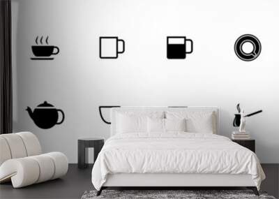 Vector black  coffe   icons set Wall mural