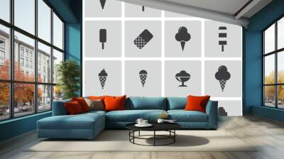 Vector black ice cream icons set Wall mural